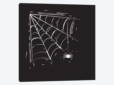 a black and white drawing of a spider web