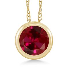 PRICES MAY VARY. Radiant Red Ruby Birthstone: This necklace features a stunning 0.60 Cttw round 5MM red created ruby, the birthstone for July, offering a vibrant and deep red hue that symbolizes passion, love, and vitality. Crafted in Genuine 14K Yellow Gold: Set in high-quality 14K yellow gold, this pendant provides a warm and luxurious finish that enhances the ruby's rich color while ensuring durability and long-lasting shine. Versatile 18-Inch Gold Chain: Complete with an 18-inch gold chain, Ruby Necklace Pendant, Ruby Birthstone, Solitaire Pendant Necklace, Ruby Pendant, Garnet Pendant, Garnet Jewelry, Solitaire Pendant, Yellow Gold Chain, Yellow Gold Pendants