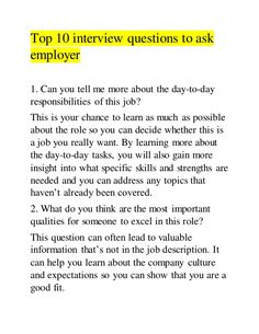 the top 10 interview questions to ask an employee in their job description and cover letter