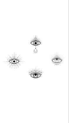 four different types of eyes in black and white with the third one being drawn to look like an eye