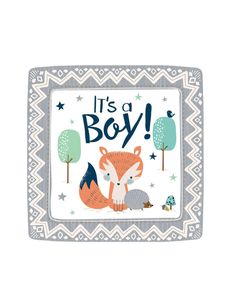 it's a boy card with an image of a fox and hedge on the front