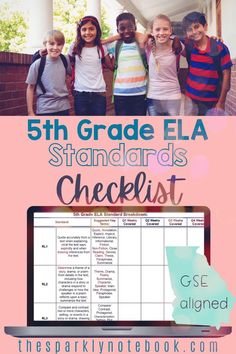 the 5th grade ela standards checklist is shown in front of a laptop computer