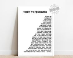 a white poster with the words things you can control in black and white on it