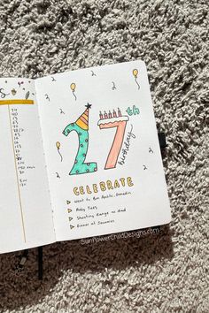 an open birthday book sitting on top of a carpet