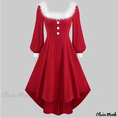 Olivia Mark - Christmas Red Off-Shoulder Dress with Waist Tie and Bow Detail Red Off Shoulder Dress, Christmas Dress Women, Robes Vintage, Fashion Site, Performance Dresses, Puff Long Sleeves, Vestidos Vintage, Dresses Shoes, Evening Attire