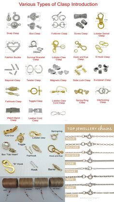 various types of jewelry are shown in this image and below it is an info sheet with instructions on how to use them