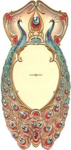 an ornate frame with two peacocks on it