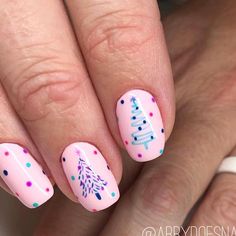 Pink And Blue Christmas Nails, Neon Christmas Nails, Abby Johnson, Christmas Tree Nails, Confetti Nails, Painted Nail Art, Pretty Nail Art, Nail Inspiration