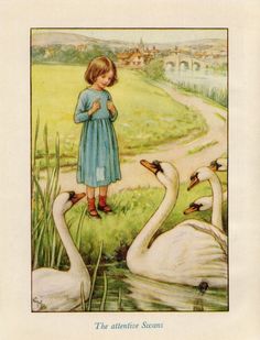 "This is a genuine, original, pretty vintage print rescued from a disbound book by Cicely Mary Barker \"The Lord of the Rushie River\". Date Published:  Printed between 1928 and 1940 by Blackie & Son Ltd in Great Britain Print size:  4 inches x 5 1/2 inches  Image size:  3 inches x 4 1/4 inches The lithograph has a characteristic patina which is natural for vintage paper, but is in great condition - this is an ORIGINAL Book Plate, NOT A COPY OR REPRODUCTION!   ** MULTIPLE ITEM SHIPPING DISCOUNT: I WILL COMBINE ANY NUMBER OF PRINTS IN ONE PACKAGE AND CHARGE ONLY ONE SHIPPING FEE!  ALL PRINTS ARE PACKED IN AN ACETATE-FREE BAG AND DISPATCHED IN A STURDY HARD BACKED \"DO NOT BEND\" ENVELOPE.     Cicely Mary Barker was born in 1895 in Croydon, South London, and spent most of her life there.  Be Tasha Tudor, Illustration Picture, Swan Song, Vintage Fairies, Fairy Book, Vintage Illustrations