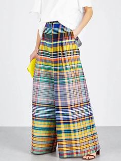 Stylish Selection - Wide Leg Checkerboard Printed Casual Pants Bottoms Mode Prints, Checked Trousers, Street Trends, Long Trousers, Vintage Plaid, Plaid Pants, Mode Vintage, Looks Style, Mode Inspiration