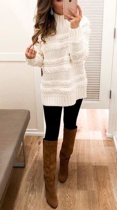 Cute Sweaters For Fall, Winter Party Outfit, Sweater Outfits Fall, Pinterest Outfits, White Sweater, Outfit Casual