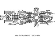 an electronic circuit board in black and white on a white background with clippings