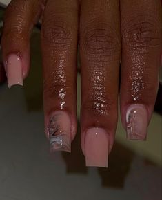 Short Natural Color Nails With Design, Soft Colors For Nails, Natural Overlay Nails Design, Nude Nails Black Women Short, 25 Birthday Nails Acrylic, Mid Square Nails, Tan Short Nails, Tamper Square Nails, Short Fall Acrylic Nails Designs