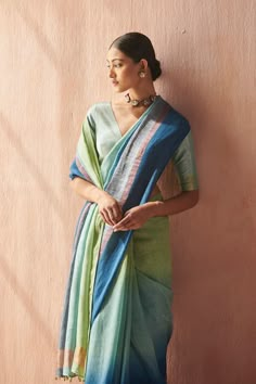 Saree For Annual Function, Myntra Saree, Striped Saree, Unique Sarees, Aesthetic Indian, Modest Blouse, Saree Drapes, Business Clothing