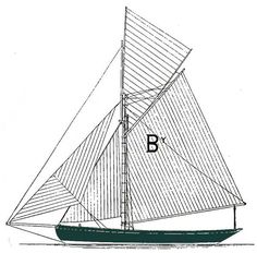 a drawing of a sailboat with the number b on it's front end