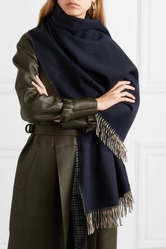 Johnstons of Elgin | Reversible fringed cashmere scarf | NET-A-PORTER.COM Isabel Marant Boots, Gabriela Hearst, Cashmere Scarf, Neutral Tones, Winter Scarf, Midnight Blue, Isabel Marant, Stella Mccartney, Trench Coat