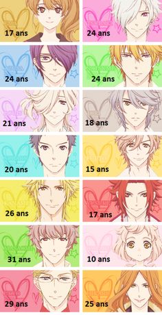 the many faces of anime characters with different hair colors and hairstyles on them