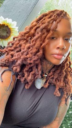 Locs #ginger Cinnamon Locs Black Women, Ginger Hair Locs, Short Ginger Locs, Ginger Brown Locs, Highlighted Locs, Copper Brown Locs, Cinnamon Locs, Auburn Locs Black Women, Copper Locs Black Women