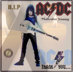 an image of a man holding a guitar in front of a candle with the words ac dc on it