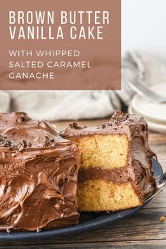 a chocolate cake with whipped caramel frosting on a plate