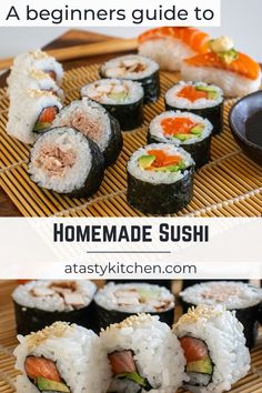 sushi on a bamboo mat with the words how to make sushi