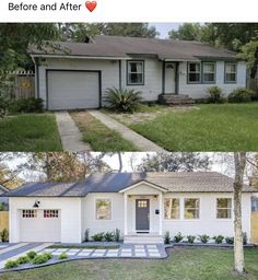 before and after photos of a white house