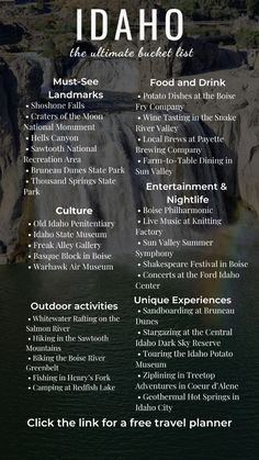 the idaho state's most famous attractions and places to see in this info sheet