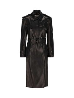 - Trench Coat Saint Laurent- Other Materials 100%- Color Black- Ss22- Product Code 700466Ycdf21000 Leather Shirt Dress, Woman Clothes, Black Shirt Dress, Black Faux Leather, Double Breasted, High Fashion, Coats For Women, Trench Coat