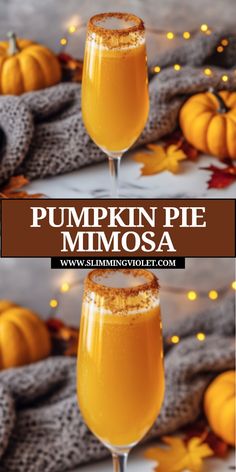 pumpkin pie mimosa in two glasses on a table