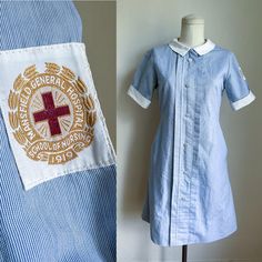 CURRENTLY OUT OF TOWN / THIS WILL SHIP AFTER OCTOBER 19TH. ENJOY 30% OFF - DISCOUNT ALREADY TAKEN!  Vintage nurse student uniform dress from Mansfield General Hospital, school of nursing. Side hidden pockets. Era✦ 1960s Material✦ cotton and polyester  Closure✦ front hidden nylon zipper with decorative buttons. Condition✦ slightly discolored underarms, otherwise great. (cleaned & comes from a smoke-free home) ✂Measurements: Please do not go by its original tag size. Always go by the measurements Nurse Dress Uniform Pattern, 1960s Nurse, Nurse Dress, Nurse Dress Uniform, Student Uniform, School Of Nursing, Nurse Student, Vintage Nurse, Nursing Fashion