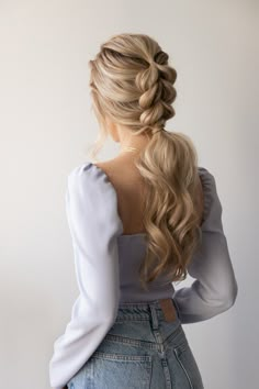 Tan Skin Blonde Hair, Occasion Hair, Hairstyle Tutorials, Braided Ponytail Hairstyles, Haircut Styles, Bridal Hairstyles, Long Blonde, Braided Hairstyles Easy, Braid Hairstyles