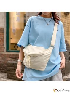 BirdinBag - Waterproof Nylon Oversized Fanny Pack - Sleek Minimalist Design Casual Nylon Shoulder Bag, Casual Beige Nylon Bag, Casual White Shoulder Bag, Casual Nylon Shoulder Bag For Everyday Use, Everyday Casual Belt Bag As Shoulder Bag, Casual Summer Crossbody Belt Bag, Casual Everyday Belt Bag As Shoulder Bag, Casual White Nylon Shoulder Bag, Casual Belt Bag For School