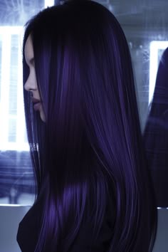 42+ Stunning Midnight Purple Hair Ideas Coloured Hair Extensions, Purple Long Hair, Sleek Hair