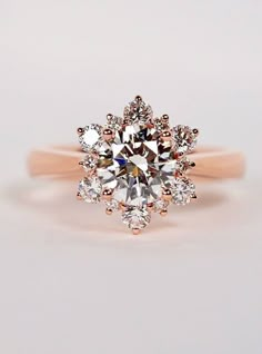 an image of a diamond ring with diamonds on it's shants and rose gold band