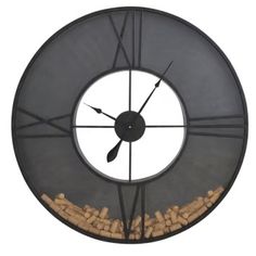 a clock that has some wine corks in it