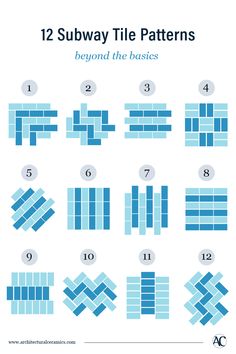 the 12 subway tile patterns are shown in blue