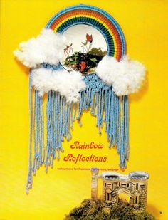 an advertisement for the san francisco toy factory, with clouds and rainbows on it