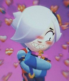 an animated character with white hair and blue eyes holding a stuffed animal in his arms