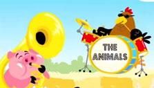 the animals are playing with their musical instruments