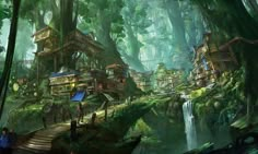 an artist's rendering of a futuristic city in the woods