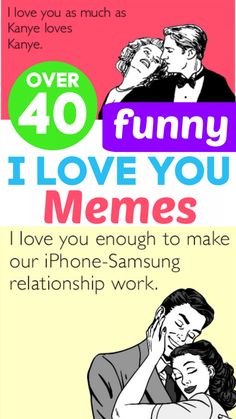 an advertisement with the words, i love you memes and two people hugging each other