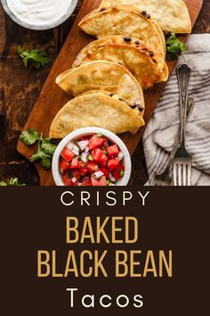 crispy baked black bean tacos on a cutting board