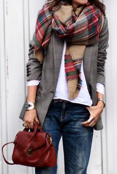 plaid scarf Moda Jeans, Mode Casual, Cooler Look, Looks Chic, 가을 패션, Fashion Mode, Looks Style, Mode Inspiration, Fall Winter Outfits