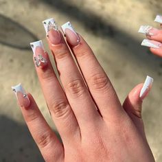 47727745433768 Jelly Stickers, Nails Butterfly, Fake Nails Long, Long Press On Nails, White French Tip, Nail Type, Coffin Press On Nails, Nails Glitter, Nail Length