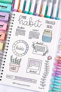 Habit Tracker Doodle, Bujo Study Tracker, Journal Spreads Ideas, May Habit Tracker, Ideas De Bullet Journal, Bujo Habit Tracker, Bullet Journal Tracker Ideas, April Inspiration, Habit Tracker Journal