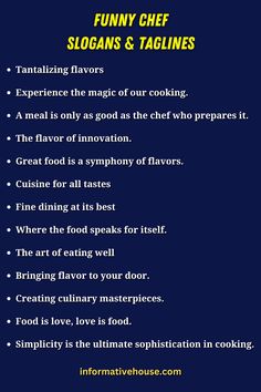 Deliciously Creative Chef Slogans to Spice Up Your Recipes! -InformativeHouse Qoutes About Cooking Food, Self Cooked Food Caption, Cooking Passion Quotes, Chef Quotes Passion, Funny Food Quotes Hilarious, Food Slogans Catchy, Food Slogans Ideas, Funny Cooking Quotes Humor, Cooking Captions For Instagram