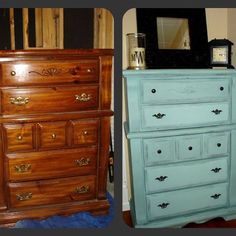 an old dresser has been refinished with new paint