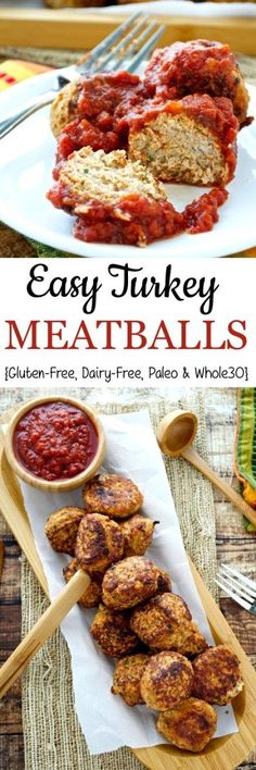 easy turkey meatballs with ketchup on a plate