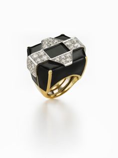 Brilliant-cut diamonds, black enamel, 18K gold, and platinum Ring also available in white enamel Wedding Ring Redesign, Gents Ring, Buckle Ring, David Webb, Jewels Rings, Platinum Jewelry, The David, Ring Black, Women Diamond