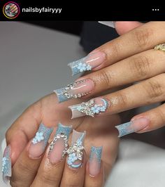 Nail Designs Baddie, Become A Baddie, Promotion Nails, Trinidad Culture, Beach Themed Nails, Quinceanera Nails, Nail Appointment, Bears Nails, Blue Acrylic Nails